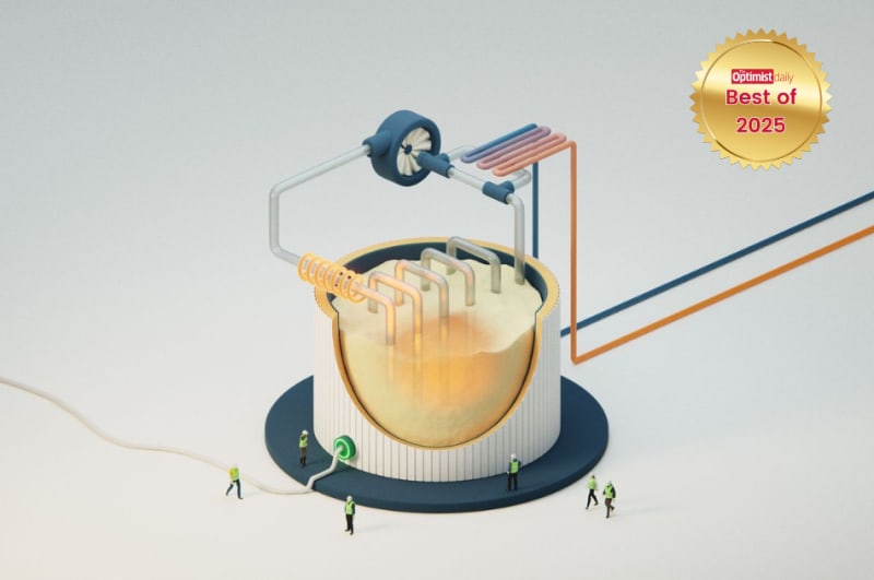 Large cylindrical sand battery tower in Pornainen, Finland, storing renewable thermal energy for community heating system