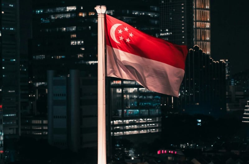 Solar panels covering rooftops across Singapore's dense urban skyline under bright tropical sun