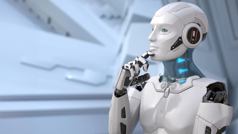 Digital illustration of artificial intelligence brain with speech bubbles representing internal dialogue