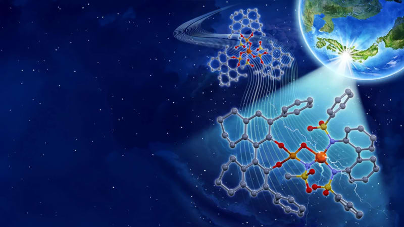 ** Two iron photocatalyst samples side by side showing new efficient design versus previous version