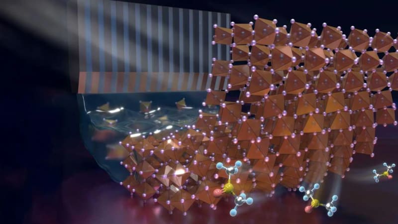 Microscopic view of perovskite solar cell crystal structure showing improved material formation and density