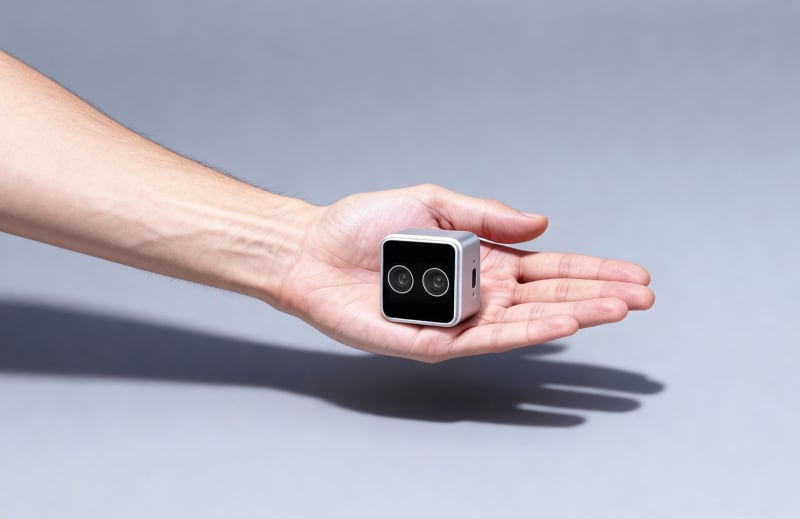 Compact Gemini 305 stereo camera designed for mounting on robotic arms and humanoid robot wrists