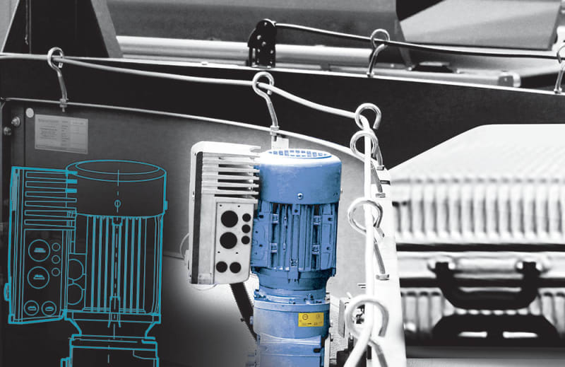 Digital twin simulation of industrial drive system displayed on computer screen for virtual testing