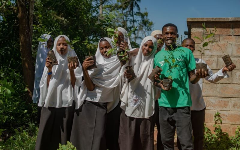 Young students planting native tree seedlings in Zanzibar's Masingini Forest National Park