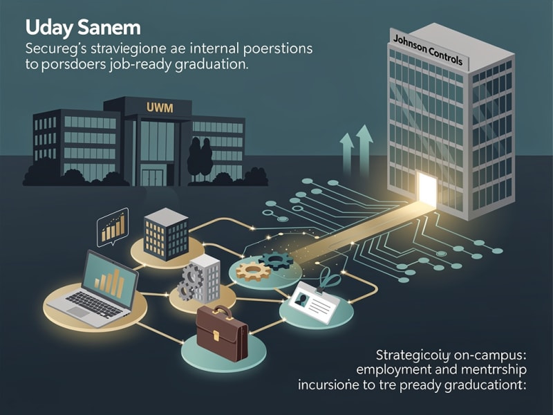 Graduate student working at computer in university office building technical skills for corporate career