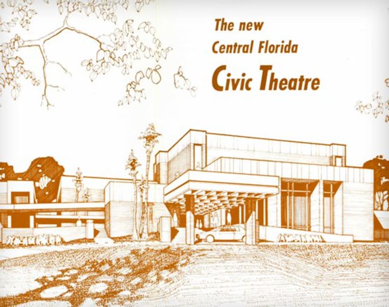 Vintage theatrical memorabilia and photos displayed on table at Orlando Family Stage anniversary celebration