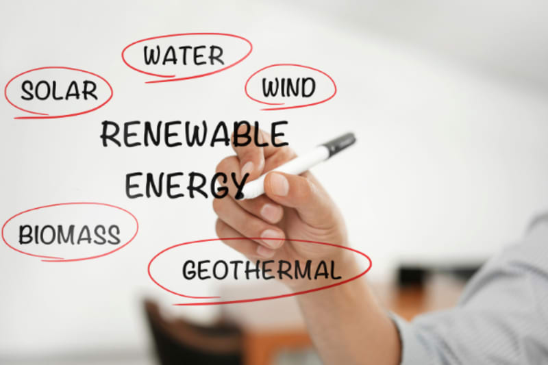 Modern renewable energy infrastructure with solar panels and wind turbines connected to power grid in Sweden