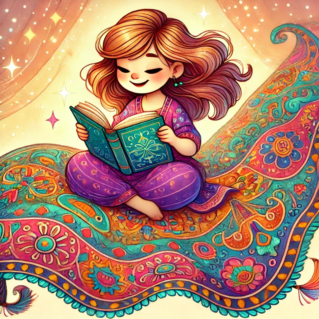 Lola reads on the sari.