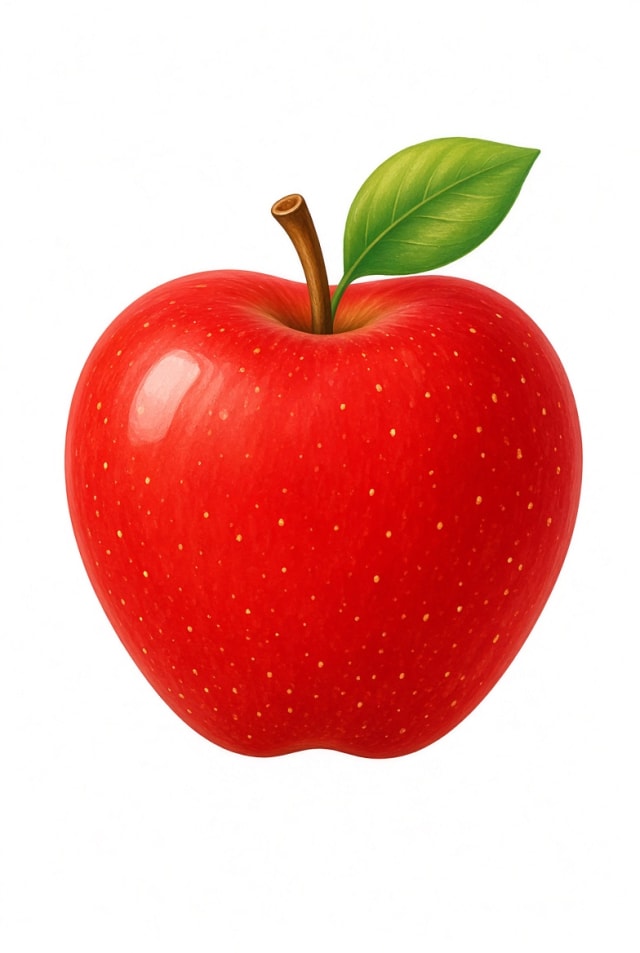 An apple sits.