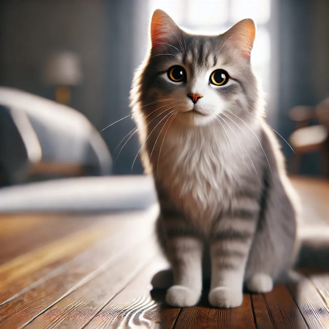 A cat sits.