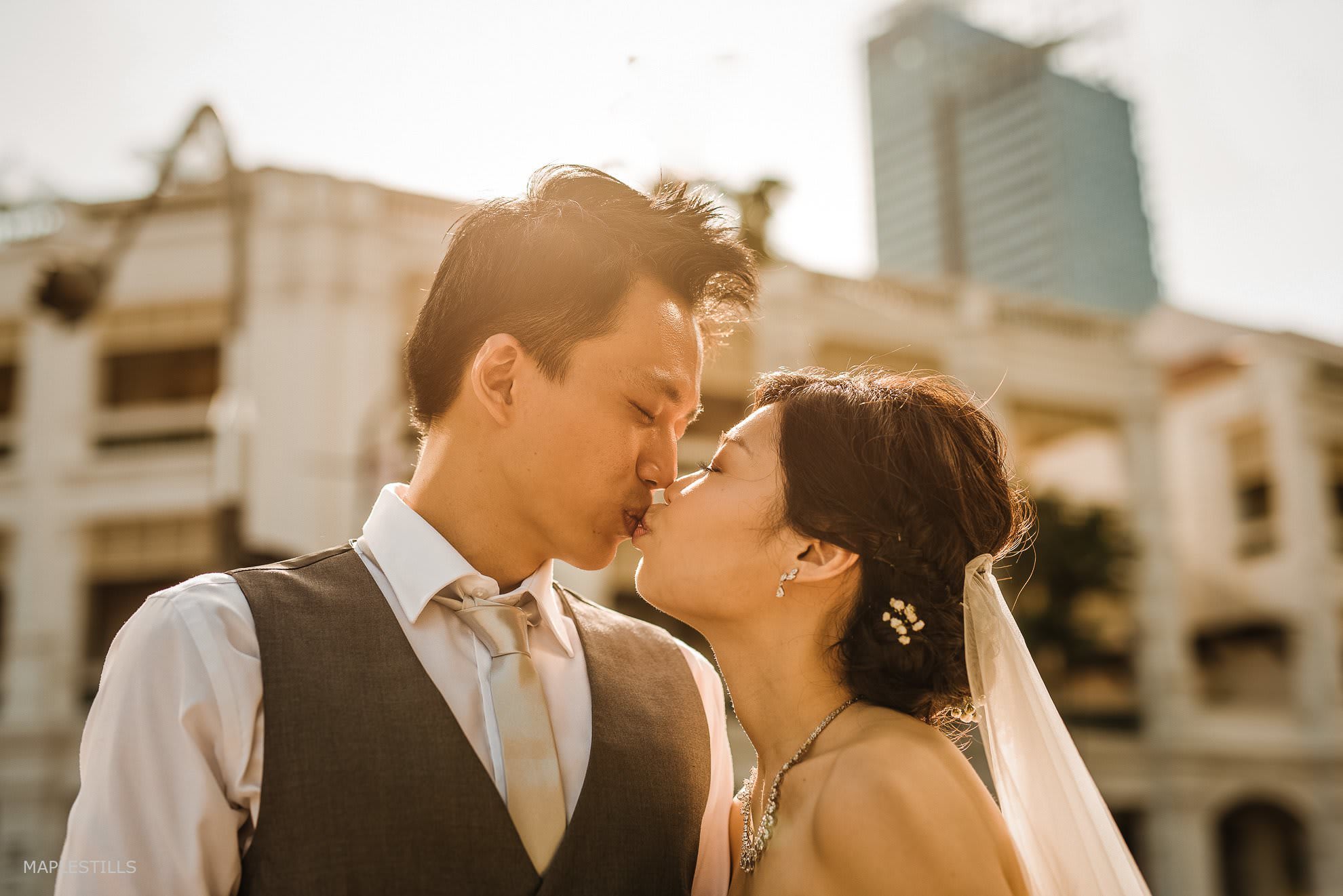 Sun flare at actual day wedding photography