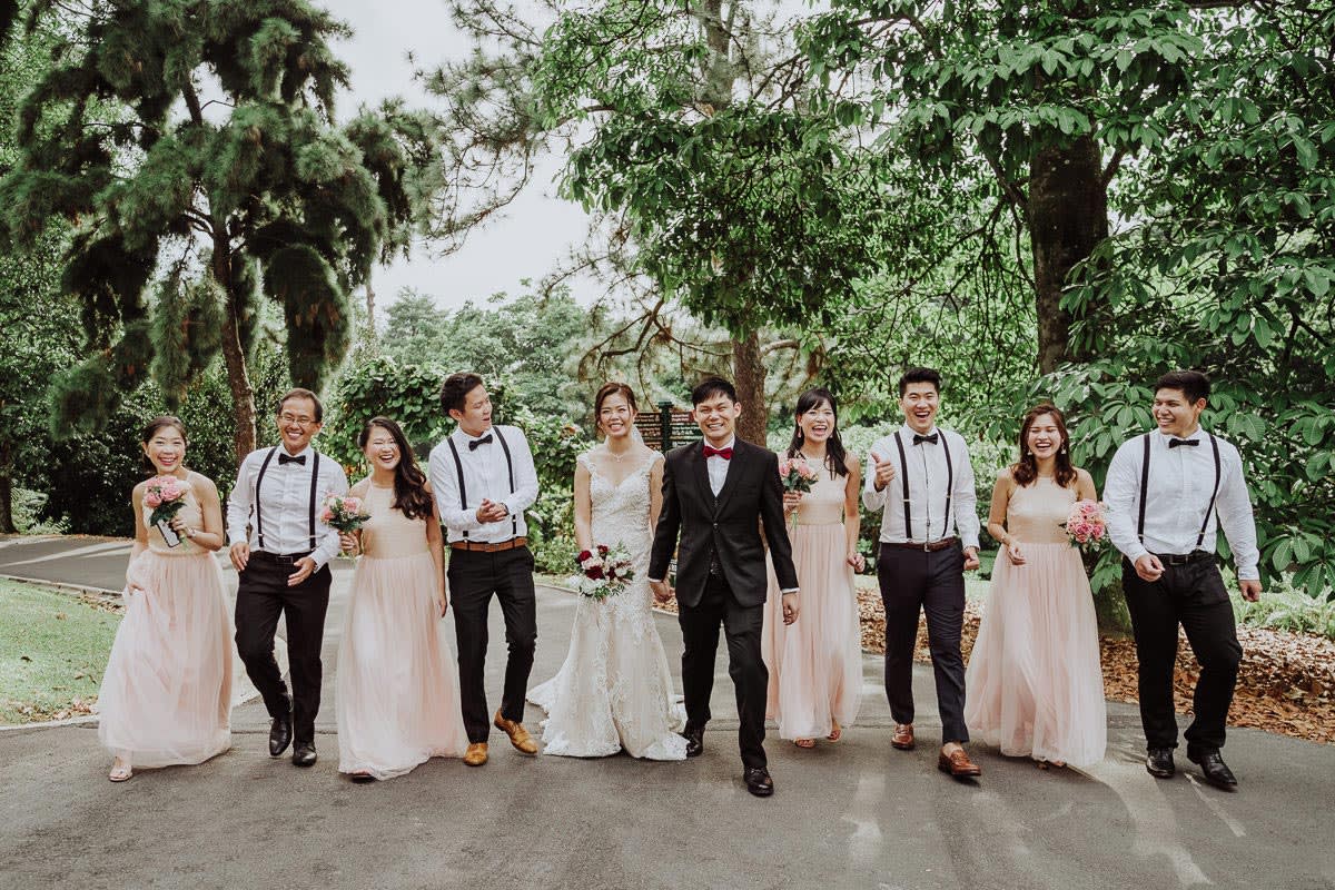 Bridal Entourage having great fun photo shoot at the Botanical Garden Singapore by Singapore Wedding Photographer