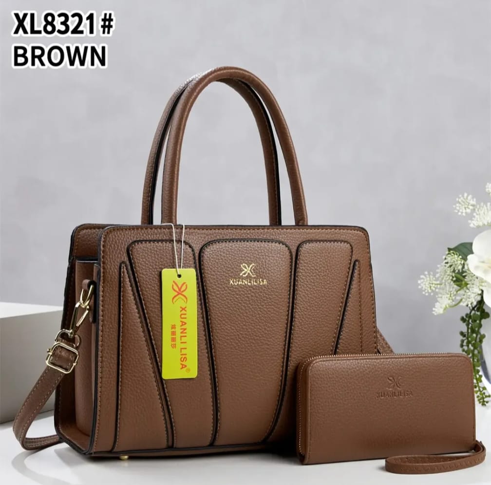 : Premium Xuanli Lisa 2-in-1 Women's Handbag & Long Wallet Set – Grey 4