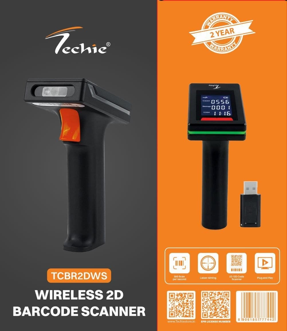 Techie | Barcode Scanner | TC-BR2DWS | 2D Wireless Bluetooth USB