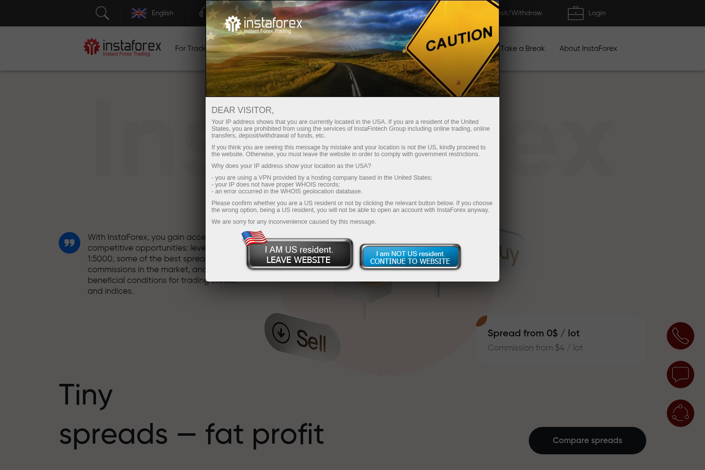 Screenshot of InstaForex