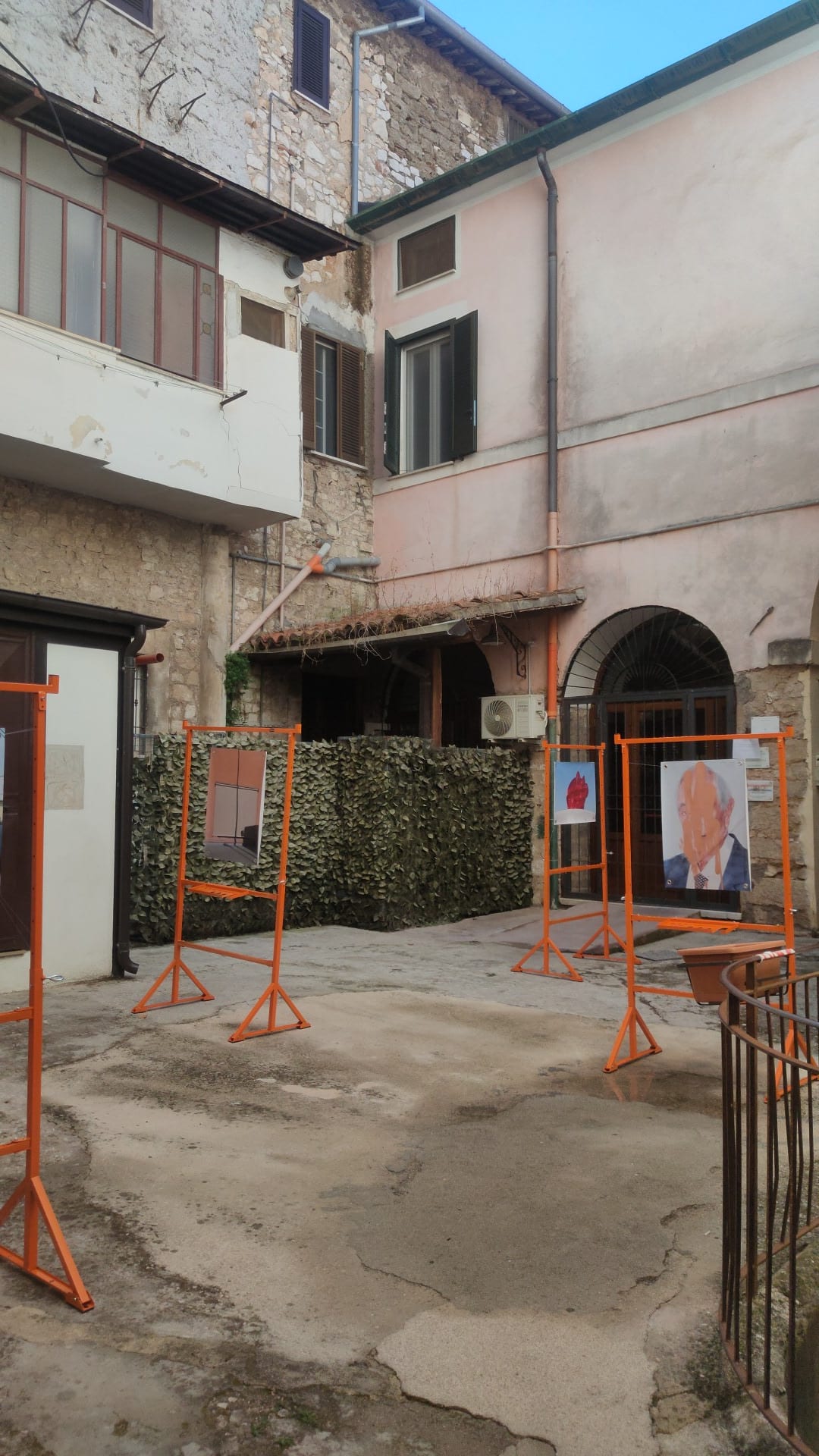 The frames installed in the old town courtyard, before opening