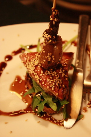 Red tuna steak with onion confit from tapas bar El Globo Red tuna steak with onion confit from tapas bar El Globo