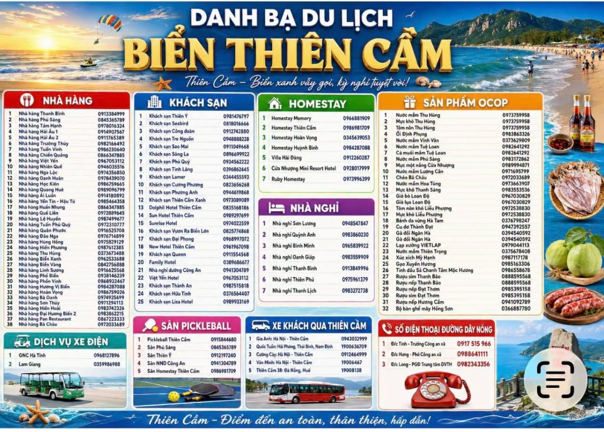 Danh Bạ Du Lịch Thiên Cầm: Tổng Hợp Nhà Hàng, Khách Sạn, Homestay & Dịch Vụ HOT
