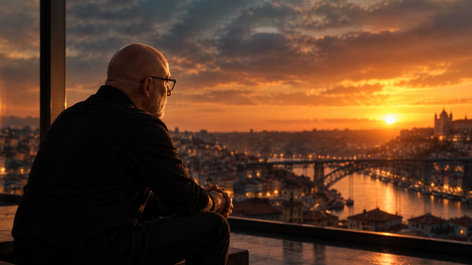 Das.B looking over the city at sunset