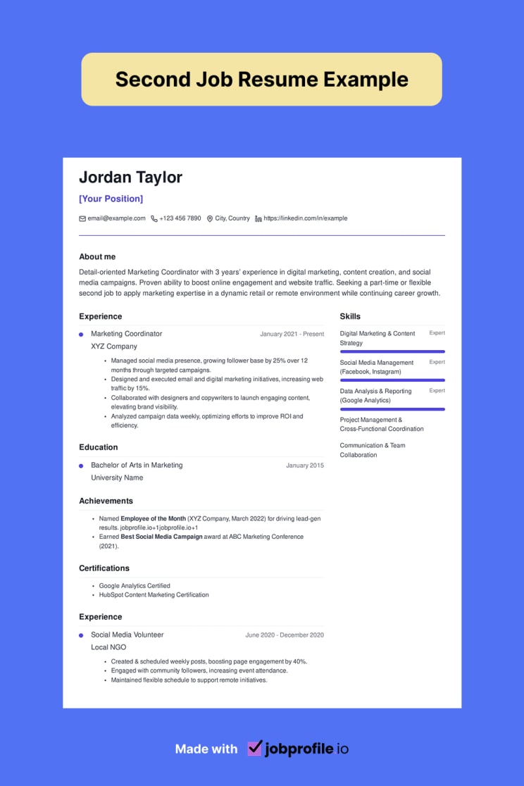 second job resume example