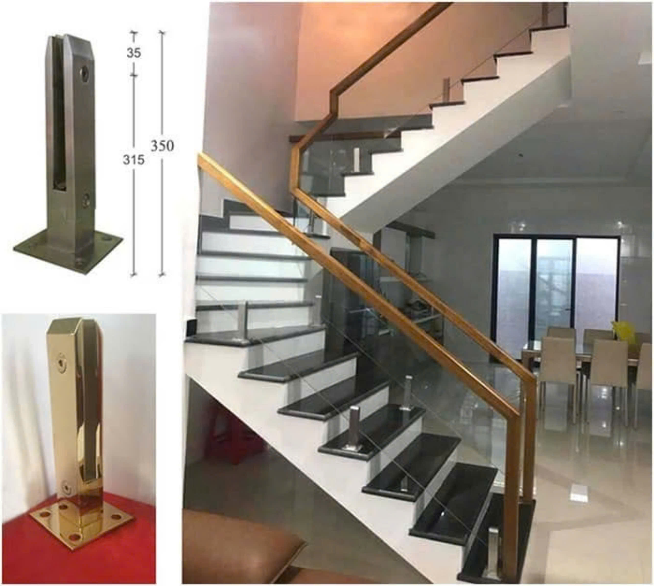 Cầu thang kính cường lực trụ lửng trên bậc