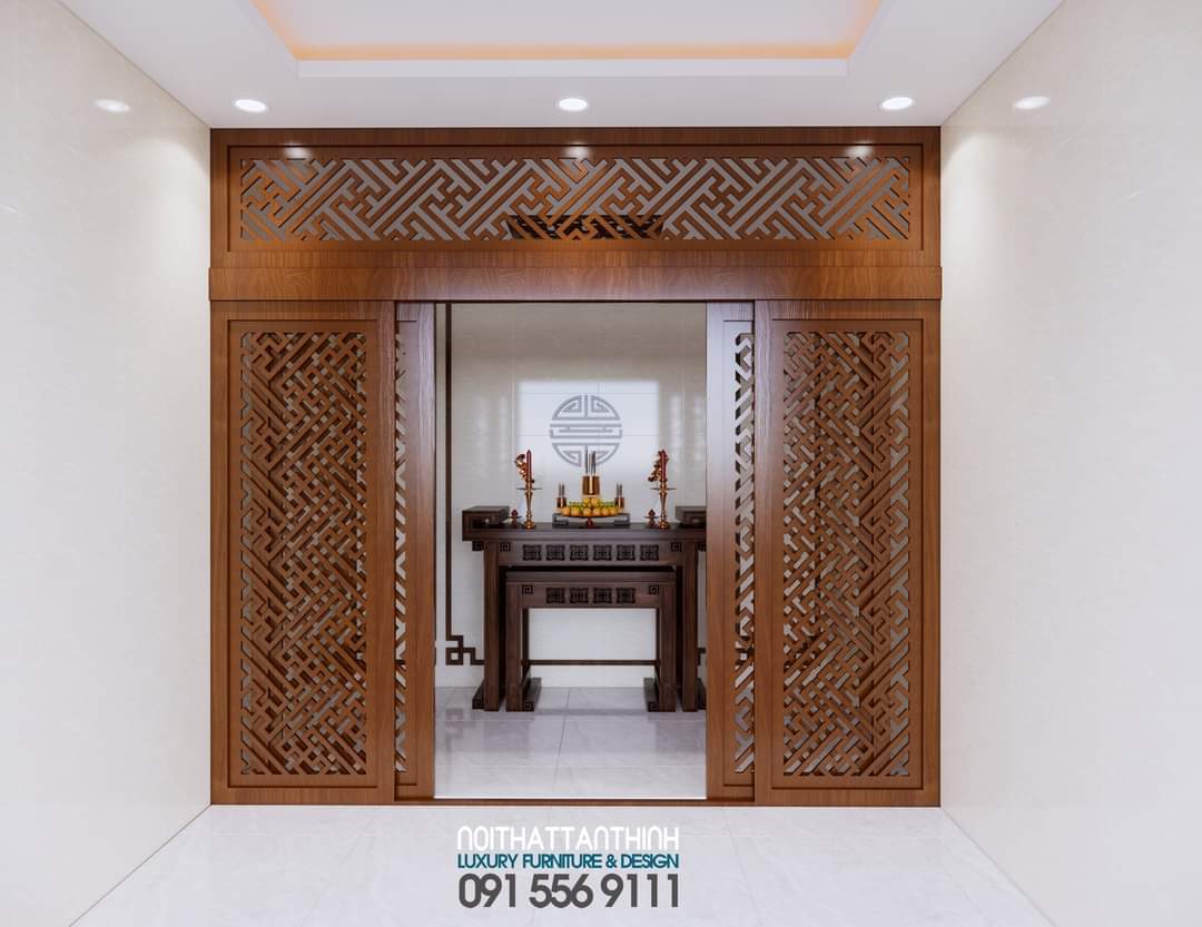 Vách phòng thờ có cửa lùa