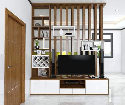 Vách lam kết hợp kệ tivi