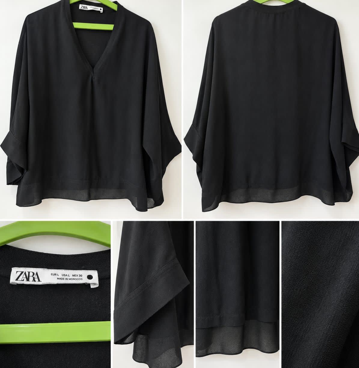 Blouse ZARA noire L – doublée, tissu voile – Made in Spain, Zara, Noir, taille L, Très bon état — occasion à Cheraga (photo 3)