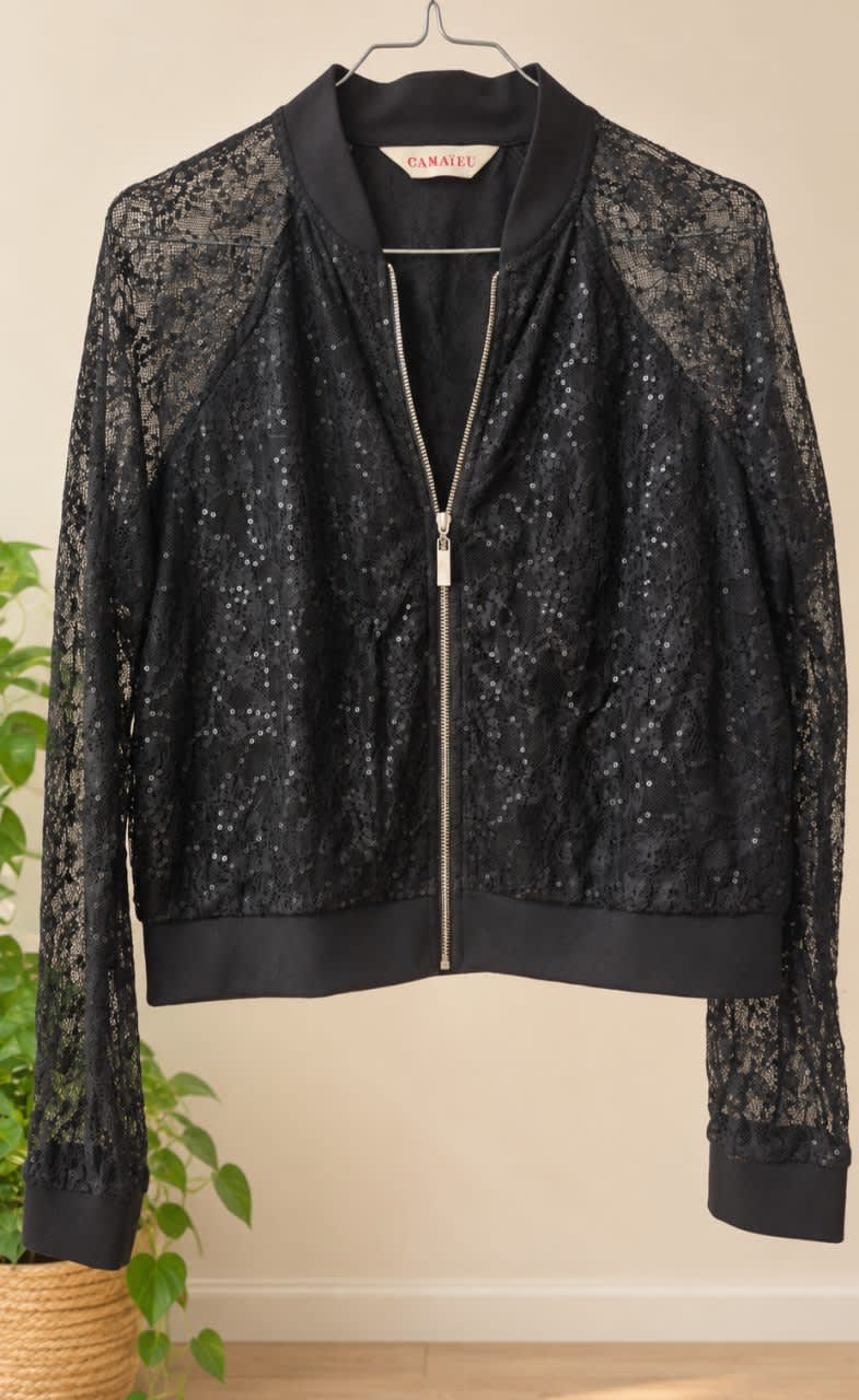 Veste Camaïeu noire en dentelle & sequins – Chic / soirée, Camaïeu, Noir, taille M, Très bon état — occasion à Cheraga