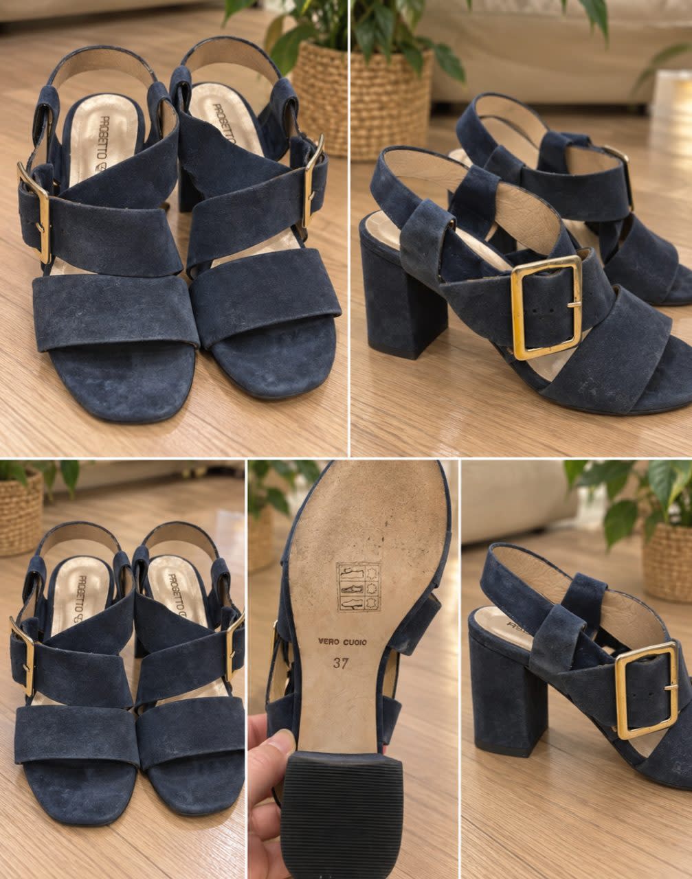 Sandales PROGETTO cuir véritable bleu marine – T.37, Bleu, taille 37, Très bon état — occasion à Cheraga