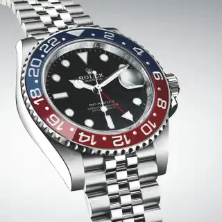 Rolex: Oyster Perpetual GMT-Master II in Edelstahl mit Pepsi-Lünette und Jubilé-Band