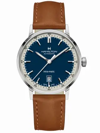 Hamilton Intra-Matic Automatic mit blauem Zifferblatt und weißem Minutenring