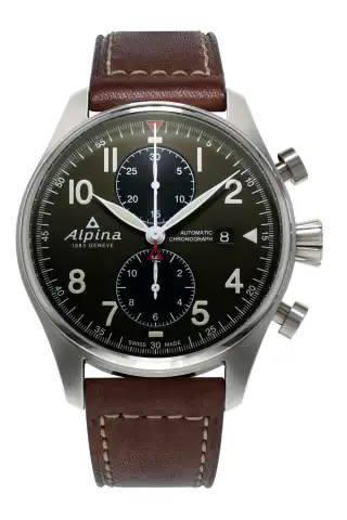 Alpina: Startimer Pilot Automatic Chronograph mit Zifferblatt in Militärgrün