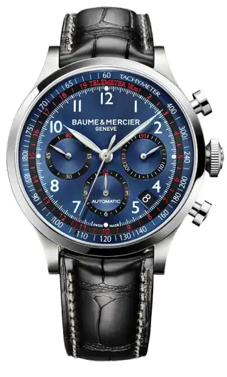 Mit blauem Zifferblatt: der Capeland Chronograph von Baume & Mercier