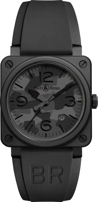 Die Bell & Ross BR 03-92 Black Camo mit Kautschukarmband