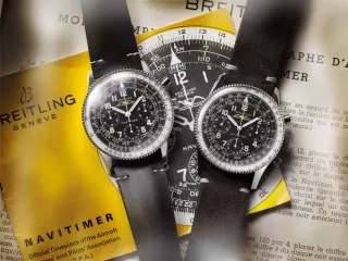 Breitling: Navitimer Ref. 806 1959 Re-Edition (links) mit dem Kaliber B09 und das historische Vorbild Navitimer Ref. 806 von 1959