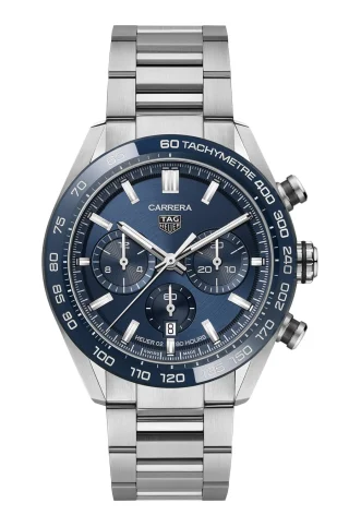 TAG Heuer: Carrera Sport Chronograph mit blauem Zifferblatt und Keramiklünette mit Tachymeterskala