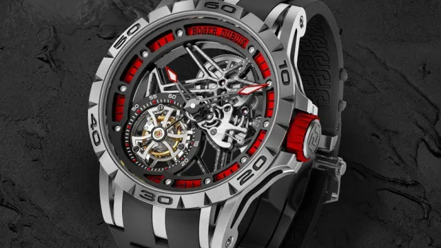 Roger Dubuis: Excalibur Spider skelettiert Fliegendes Tourbillon mit roten Akzenten