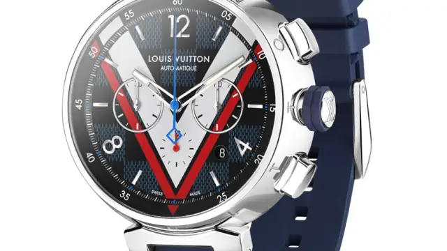 Louis Vuitton: Tambour Damier Cobalt Chronograph mit Kautschukband