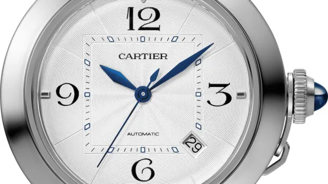 Cartier: Pasha de Cartier, 41 Millimeter, Edelstahl, Lederband