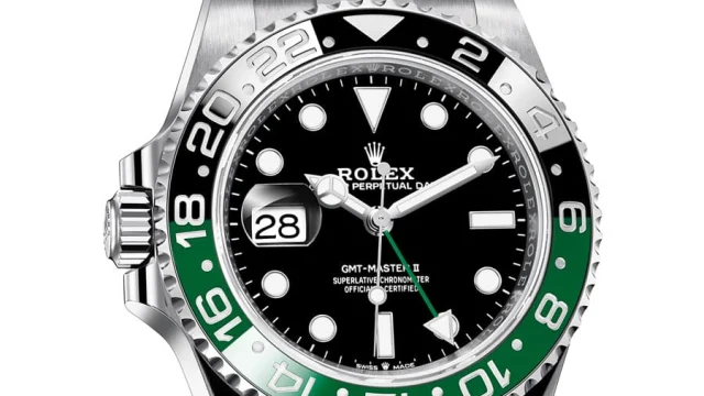 Rolex Oyster Perpetual GMT-Master II mit grün-schwarzer Lünette und Krone und Datum links