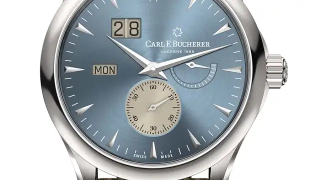 Carl F Bucherer: Manero Peripheral Big Date mit blauem Zifferblatt und Textilband