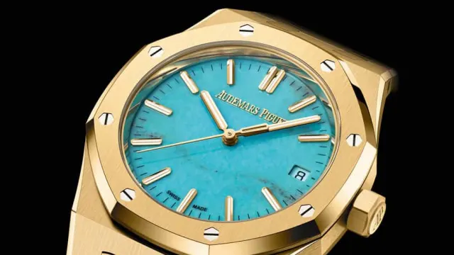 Audemars Piguet: Royal Oak Automatik 37 mm Turquoise Gelbgold