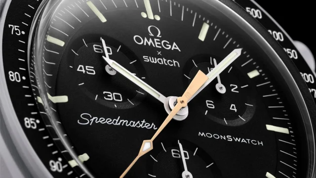 Zifferblatt der Omega x Swatch MoonSwatch – “Mission to Moonshine Gold”