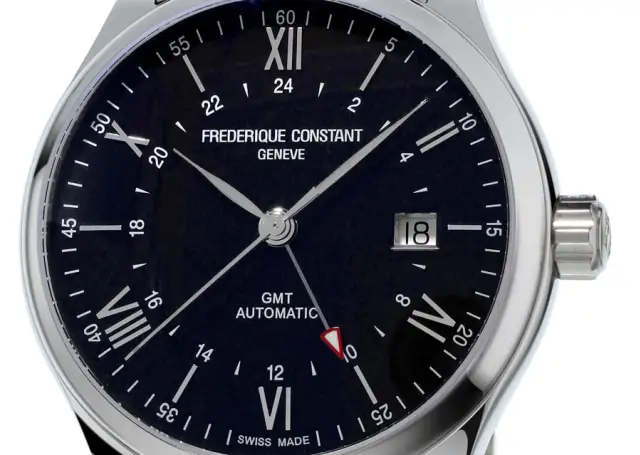 Frédérique Constant: Classics Index GMT mit Edelstahlband und schwarzem Zifferblatt