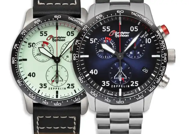 Zeppelin: Eurofighter Quarz Chronograph dunkelblaues Zifferblatt mit weißen nachts leuchtenden Zahlen Referenz. 7298