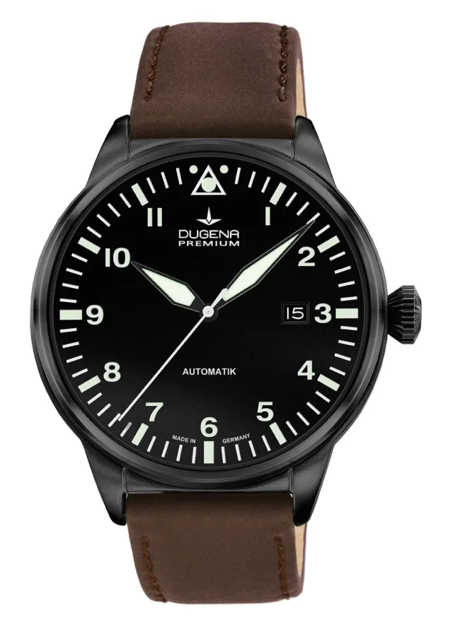 Dugena Premium: Kappa Airtrip schwarz beschichtet mit braunem Lederband