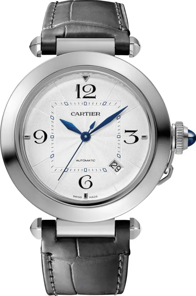 Cartier: Pasha de Cartier, 41 Millimeter, Edelstahl, Lederband