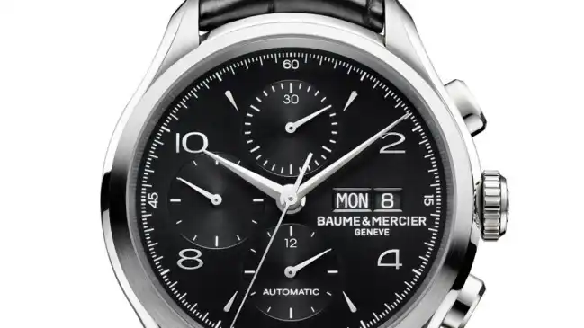 Clifton 10211 chronograph black dial black alligator leather strap front soldat