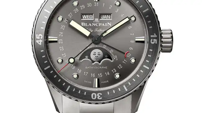 Blancpain: Fifty Fathoms Bathyscaphe Quantième Complet in Titan